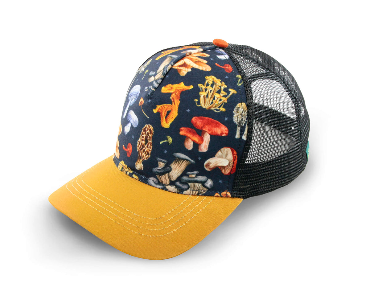 http://alpinecho.com/cdn/shop/files/BC114_Forage_5-Panel_Mushrooms_Morel_Chanterelle_Trucker_Hat_Mesh_Art_Artist_Colorful_Recycled_Unique_2_1200x1200.jpg?v=1692823102