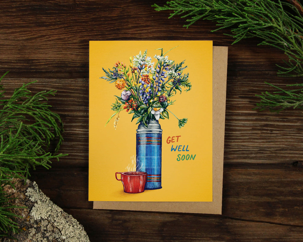 Get Well Soon Thermos Flowers Greeting Card – Alpinecho