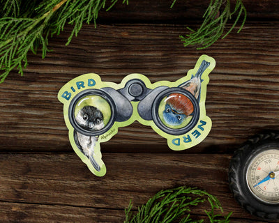 bird sticker, birdwatching sticker, binoculars sticker, bird nerd decal, birding gift, chickadee sticker, bird lover gift, birder vinyl decal, weatherproof bird sticker, funny bird sticker, outdoor enthusiast sticker, nature sticker, funny bird sticker, usa made, ethically made, high quality